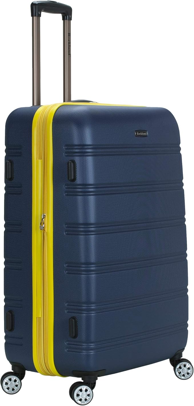Rockland Melbourne Hardside Expandable Spinner Wheel Luggage, Checked Large 28", Navy