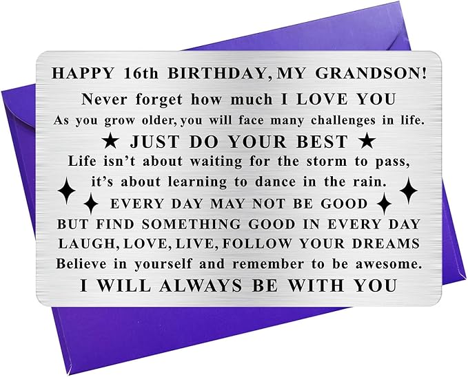 Grandson 16th Birthday Cards for Him, 16 Year Old Boy Birthday Gifts, Sweet Age 16 Bday Decorations