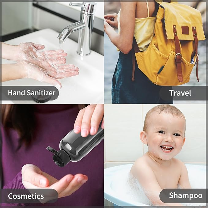 LISAPACK 3.4 oz Travel Bottles for Toiletries, Plastic Travel Size Containers for Shampoo Conditioner TSA Approved, Empty Small Squeeze for Lotion, Leak Proof Mini Liquid Tube for Refillable Black