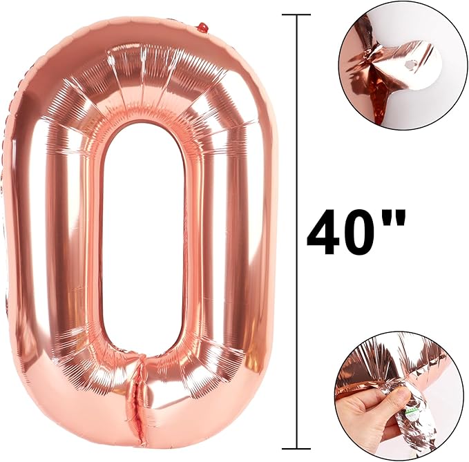 Rose Gold 40 Inch Jumbo Number 0 Balloons Foil Mylar Helium Balloons for 10 20 30 40 50 100 Champagne Gold Numbers Balloons Birthday & Anniversary Decorations Photo Props Decorations Supplies