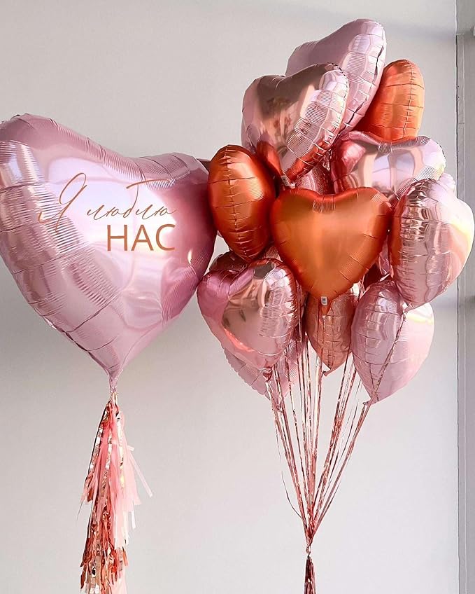 Lovoir 12 Pcs Pink Heart Shape Foil Mylar Balloons 18 Inch Love Balloons for Valentine's Day Birthday Party Decorations Wedding Engagement Romantic Decor (Pearl Pink & Pearl Blue & White)
