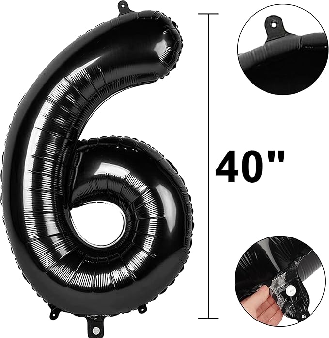 40 Inch Large Black Number 6 Balloons Foil Balloons 16th 26th 36th 60th 66th Giant Number Balloons for Men Women Birthday Party Anniversary Celebration Decorations