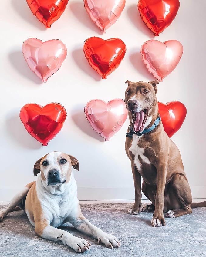 Red Heart Shaped balloons Pack of 12,18 Inch Silver Love Valentine Balloons Pink Heart Romantic Balloons For Valentines Day Propose Marriage Wedding Bridal Shower Engagement Party Decorations
