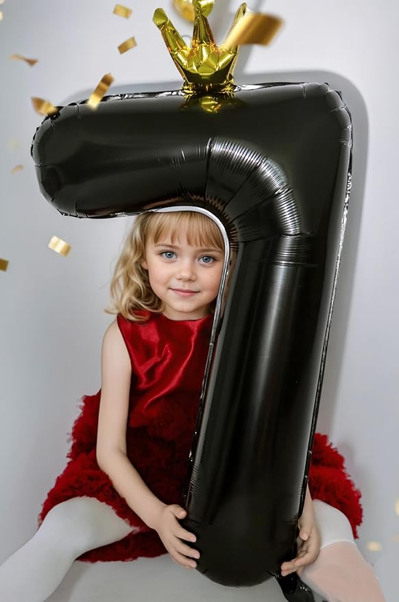 Black Number 7 Balloon with Crown, 40 inch Black Number Balloon 7th Birthday Party Decoration black Crown Balloons 0-9 for Birthday Party Anniversary Decorations Supplies