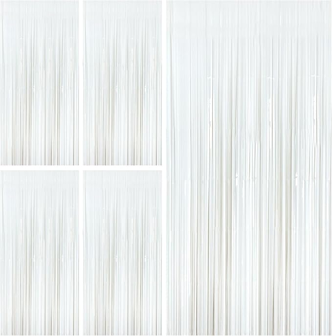 White Party Streamers Foil Fringe Backdrop Curtains Tinsel Streamers Birthday Party Decorations Fringe Backdrop for Birthday Party Graduation Bridal Shower