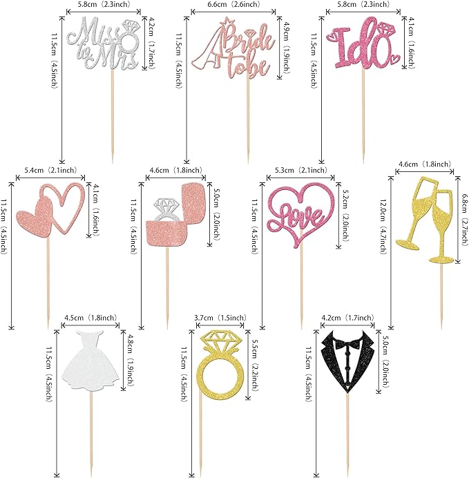 30 PCS Bride to Be Cupcake Toppers Wedding Cake Toppers I Do Love Heart Ring Miss to Mrs Cupcake Picks Wedding Engagement Decorations for Bridal Shower Engagement Bachelorette Party Supplies Colorful
