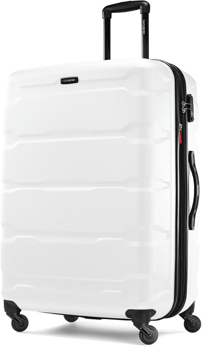 Samsonite Omni PC Hardside Expandable Luggage with Spinner Wheels, Checked-Large 28-Inch, White
