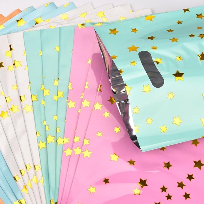 ZGORENDZ 48 Pack Party Favor Bags Cute Star Goodie Bags for Kids Birthday, Plastic Party Gift Bag Bulk for Baby Shower, Wedding, Thanksgiving, Christmas, New Years