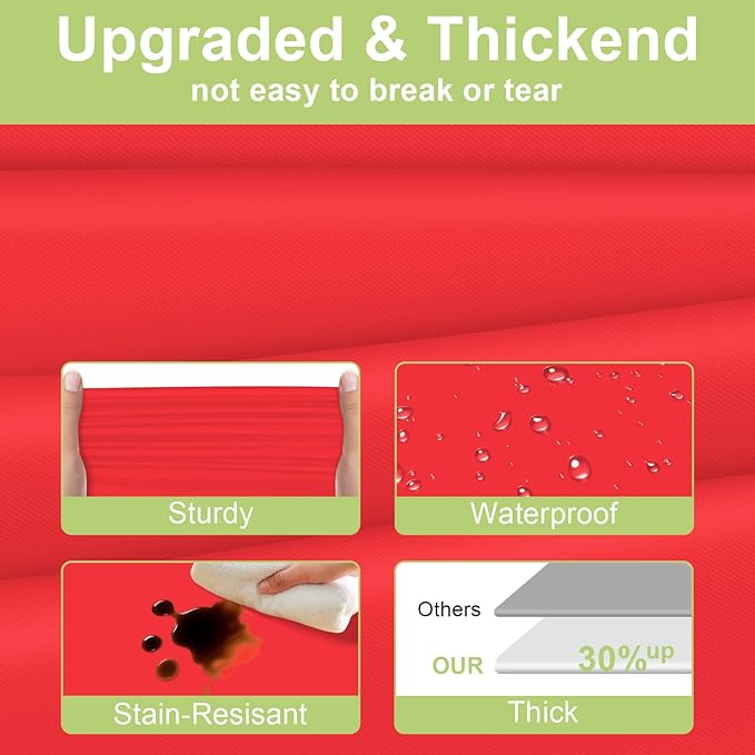 QIKSION Red Plastic Table Cloth Disposable 2 Pack, 54 x 108 Inch Tablecloths for Valentines, Mothers Day, Birthday Party, Christmas Decorations, Rectangle Table Cover