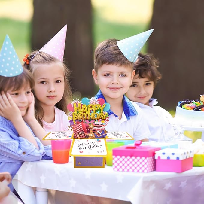 Funny Happy Birthday Pop Up Card, Sweet 3D Birthday Gift Box for Adults and Kids with Envelopes, Unique Handmade Foldable Celebration Cards for Daughter, Son, Mom, Dad, Friend