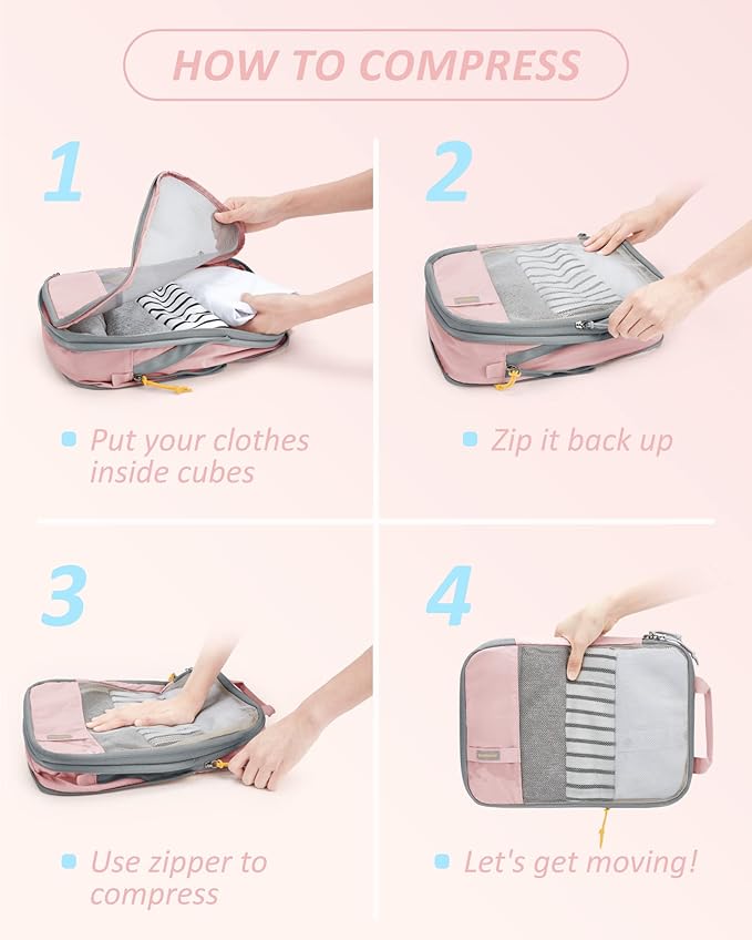 BAGSMART 6 Set /4 Set/2 Set Compression Packing Cubes for Travel, Lightweight Luggage Organizer Bags, Durable Space Saver Bags Travel Essentials