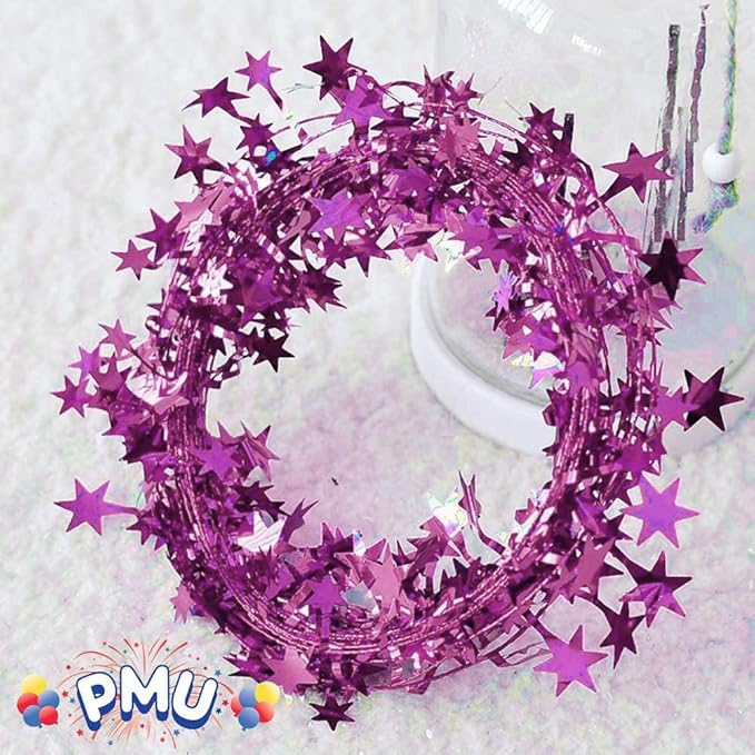 PMU 300 Ft Star Wire Shiny Garland Light Pink - Halloween, Christmas Party, Wedding, Birthday, Festive Home Decoration Ornament Light Pink (12pc-25Ft Each)
