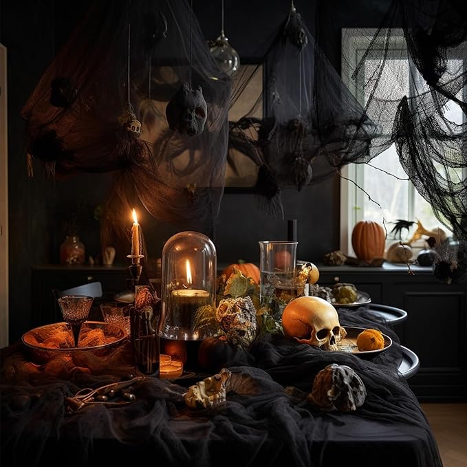 6 Pack Halloween Decorations Indoor Outdoor, Halloween Decor Creepy Cloth Spooky Scary Gauze for Halloween Party Supplies Home Tree Wall Doorway Yard Garden Skeleton Decor (Black+White, 30"x 72")