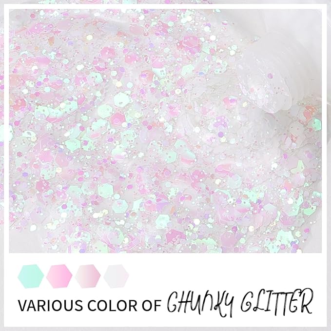 DAGEDA Iridescent Body Glitter Gel, Holographic Face Glitter Body Gel Rave Party Accessories, Chunky Glitters for Face Hair Nails, Cosmetic Laser Powder Festival Sequins Paint Makeup