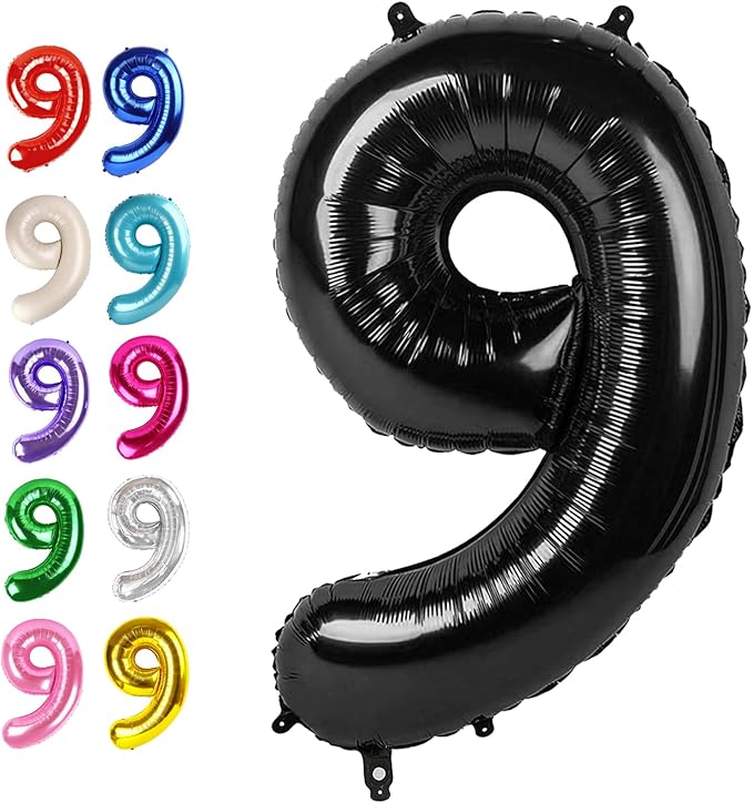 Foil 40 Inch Big Black 9 Balloon Number, Giant Happy 9th 19 29 39 49 99 Birthday Party Supplies, Large Nine Balloons Anniversary Party Engagement Decorations