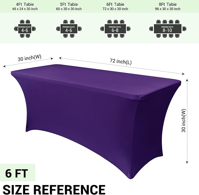Obstal 6ft Spandex Table Cover for Standard Folding Tables - 2 Pack- Rectangular Fitted Tablecloth for Halloween Party Holiday Decorations, 72L x 30W x 30H Inches, Dark Purple