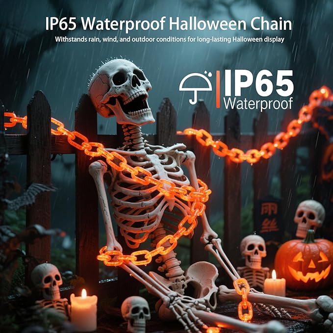 10Ft Battery Operated Plastic Chain Lights for Halloween Decorations, 8 Modes Timer Orange Halloween String Lights Waterproof Lighted Props Chains for Skeleton Dog, Haunt House,Costumes Party Decor
