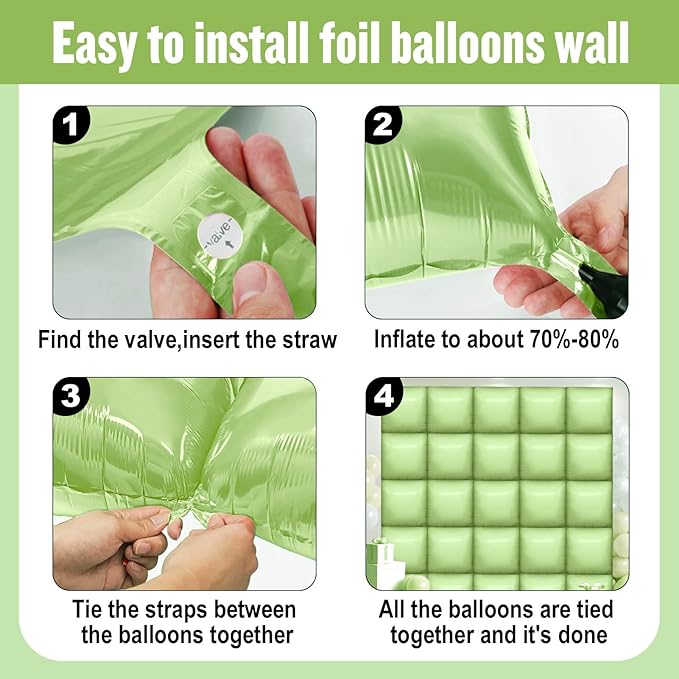 50Pcs Olive Green Square Foil Balloons Wall Backdrop, Double Sided Metallic Foil Balloons Tunnel Arch Garland Kit for Photo Booth Birthday Wedding Halloween Christmas Party Decorations