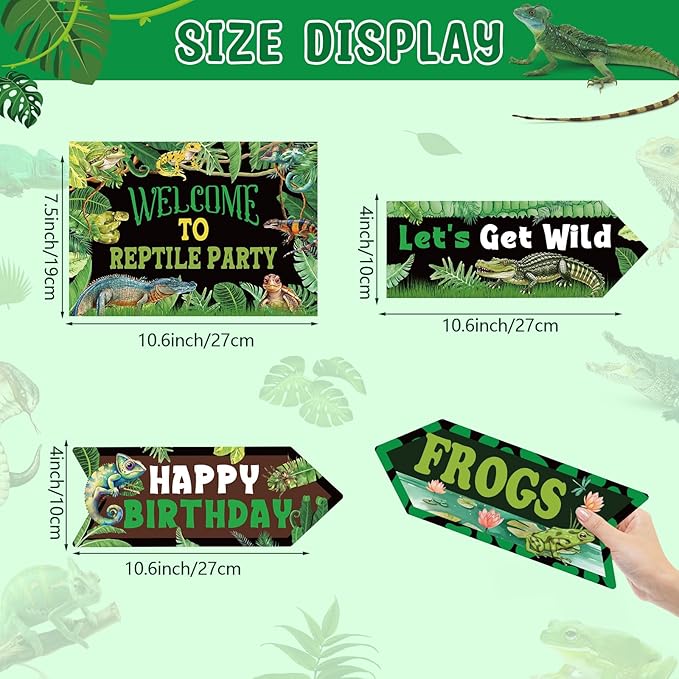 20 Pieces Reptile Birthday Party Decorations Welcome to Reptile Party Directional Signs Swamp Lizard Snake Alligator Reptile Birthday Party Supplies Wall Door Porch Yard Sign