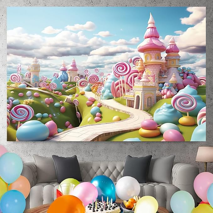 15x8ft Candyland Backdrop Fantasy Sweet Candy Castle Cream Photography Background Candyland Theme Boys Girls Birthday Party Decorations Banner Photo Studio Props