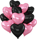 Pink Black Heart Balloons,12Pcs Light Pink Heart Shaped Foil Balloons,18Inch Black Pearl Pink Helium Balloon for Baby Shower Birthday Anniversary Wedding Party Decorations