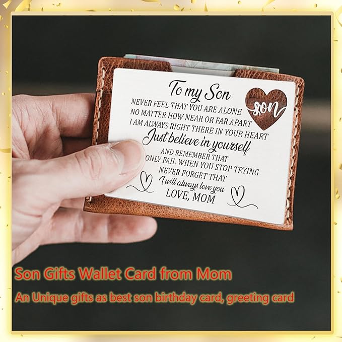 Son Gift from Mom, Inspirational Engraved Wallet Card Birthday Graduation Christmas Anniversary Wedding Back to School Card Wallet Insert Gifts for Son, Just Believe in Yourself Gift for Boys