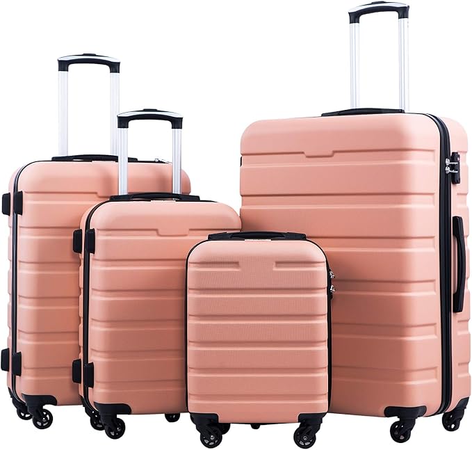 Coolife Luggage Suitcase Spinner Hardshell Lightweight TSA Lock (family set-sakura pink, 4 piece set(16in20in24in28in))
