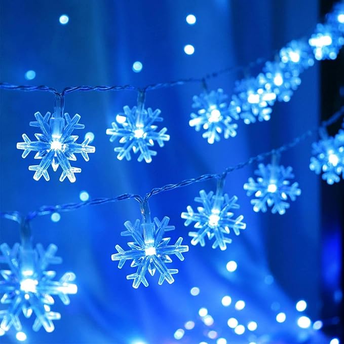 CESOF Christmas Lights, 20 Ft 40 LED Blue Snowflake String Lights Battery Operated Fairy Lights Hanging Lights for Bedroom Patio Room Party Home Xmas Decor Indoor Outdoor Christmas Tree Decoration