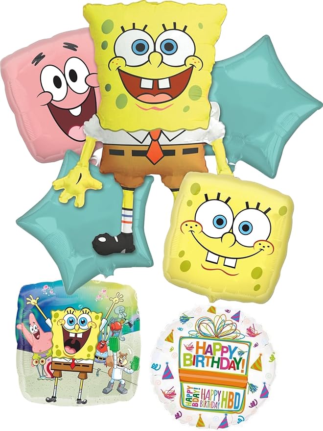Spongebob's Birthday Party Supplies 7pc Foil Balloon Bouquet Decorations