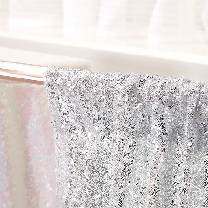 Juya Delight 6ft x 8ft Silver Sequin Backdrop Curtain for Party Wedding Photography