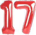 Red Number 17 Balloon 40 inch, 17 Number Balloons, 17th Red Birthday Decorations, 17 Year Old Girls Boys Party Supplies