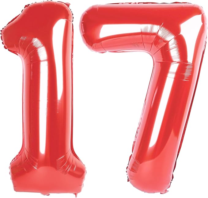 Red Number 17 Balloon 40 inch, 17 Number Balloons, 17th Red Birthday Decorations, 17 Year Old Girls Boys Party Supplies