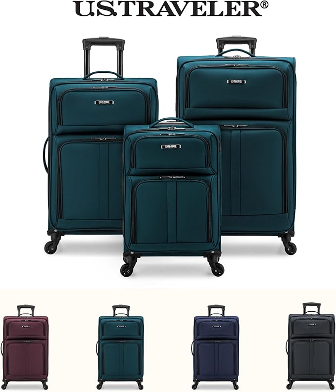 U.S. Traveler Anzio Softside Expandable Luggage with Spinner Wheels, Teal, 3-Piece Set (22/26/30)