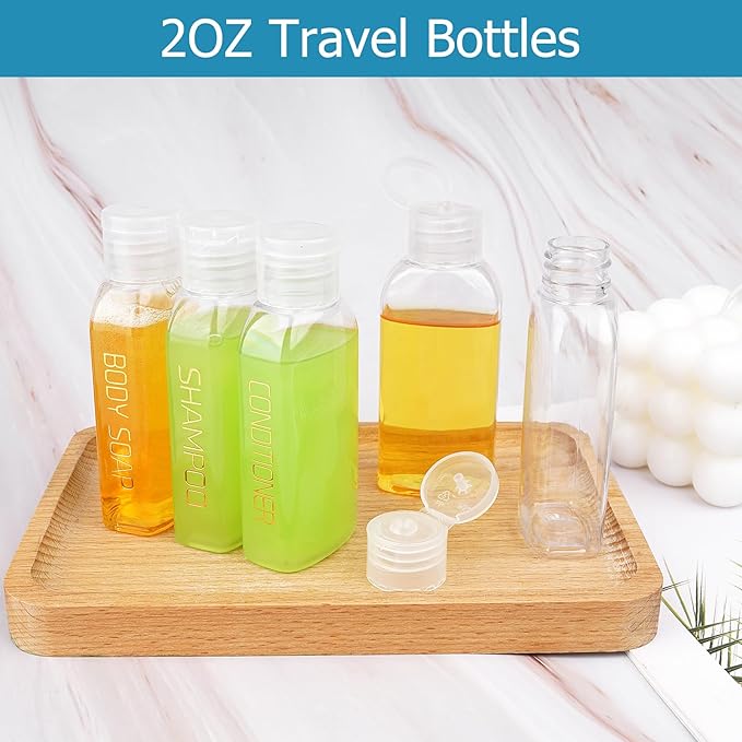 Cosywell Travel Bottles for Toiletries Plastic Squeeze Bottles 5pcs 2 oz TSA Approved Travel Size Containers Refillable Cosmetic Containers Kit Leak proof Shampoo Conditioner Travel Essentials