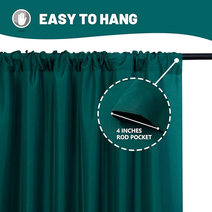 MYSKY HOME 10ft x 10ft Curtains Hunter Green Backdrop Curtains for Parties Wedding Stage Curtains Rod Pocket Sliding Drapes Backdrop Curtain for Baby Showers, Birthday, 5ft x 10ft, 2 Panels