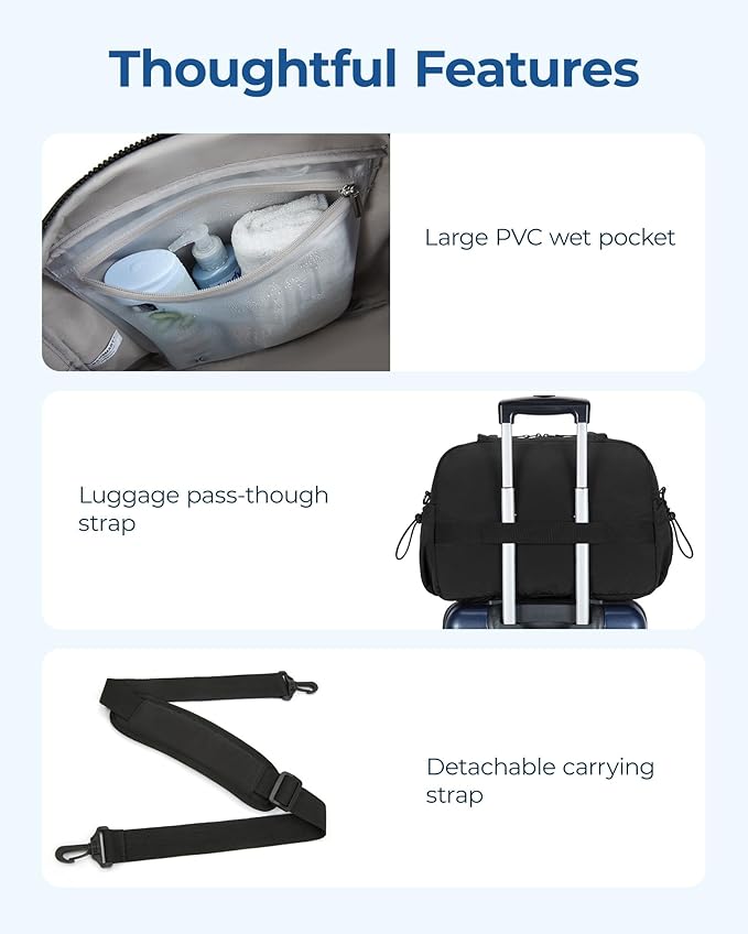 BAGSMART Gym Bag for Women, Duffle Bag for Travel with Wet Pocket, Lightweight Carry on Weekender Duffel, Water Resistant