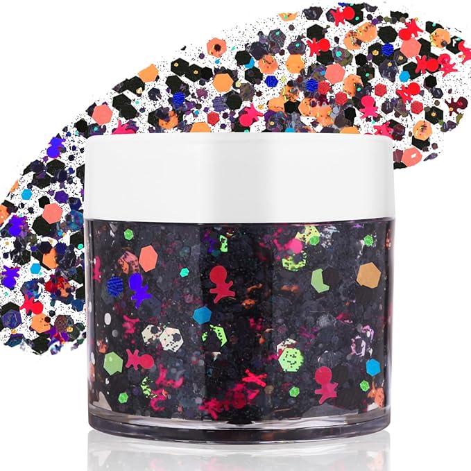 Halloween Black Red Face Glitter Gel,Carnival Festival Rave Accessories Sequins Body Glitter Paint for Hair Lip Eye Clavicle,Singer Concerts Chunky Hair Sparkles for Kids and Women