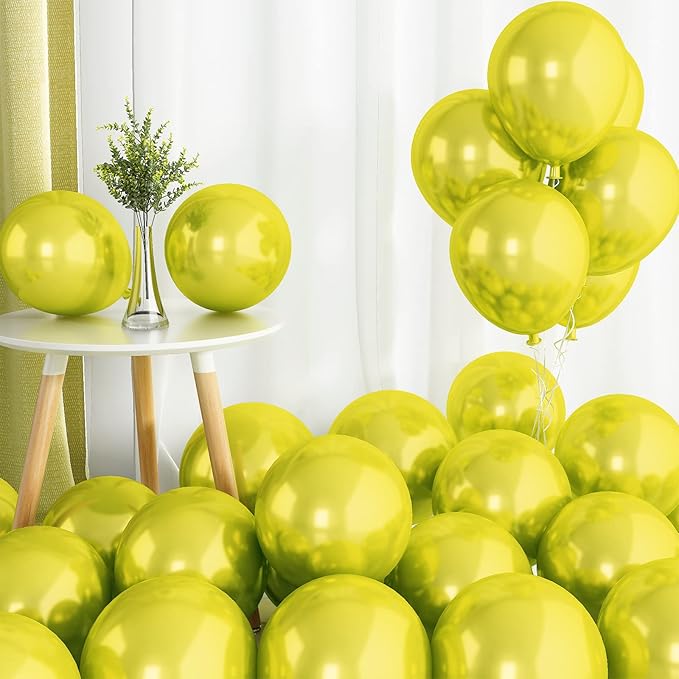 Chrome Yellow Balloons, 50 PCS 10 Inch Double-Layered Metallic Yellow Balloons, Shiny Thick Chrome Metallic Latex Helium Balloon for Birthday Wedding Graduation Party Decoration Supplies