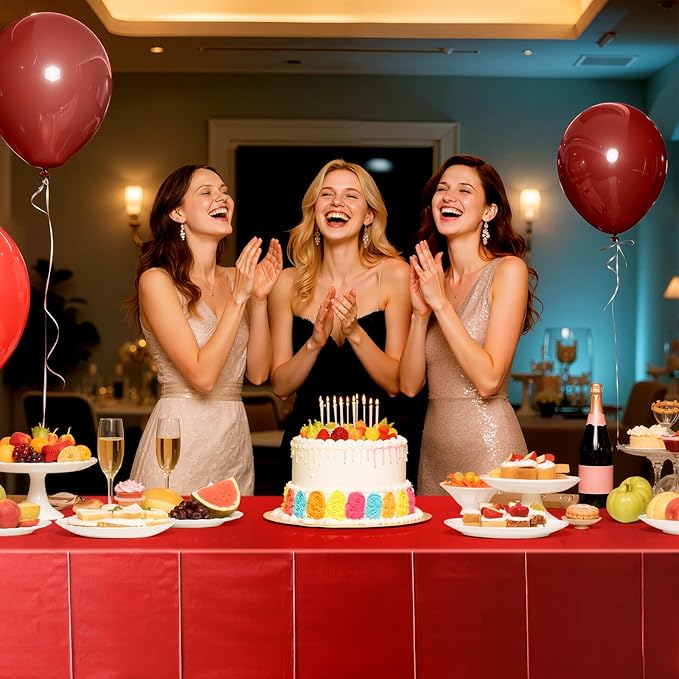 1 pcs Red Tablecloth Plastic -Stunning Metallic Matte Finish, 40" x 108" Christmas Table Cloth, Perfect for Carnival Birthday Party Decorations Casino Night Graduation Table Supplies