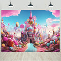 6x4ft Candyland Backdrop Fantasy Pink Castle Sweet Candy Photography Background Girls Birthday Candyland Theme Party Decorations Banner Photo Studio Props
