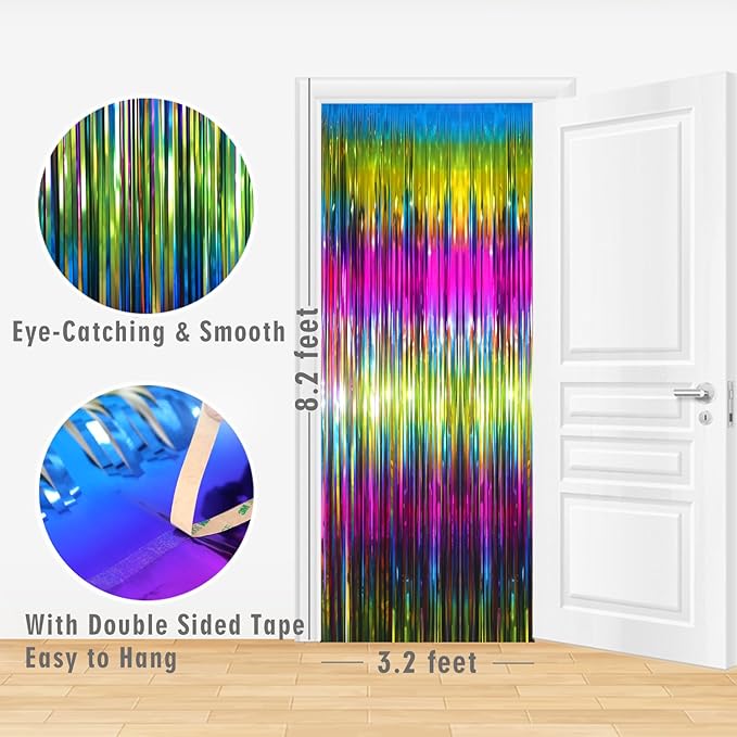 GOER 6.4 ft x 8.2 ft Metallic Tinsel Foil Fringe Curtains Party Photo Backdrop Party Streamers for Birthday,Graduation,New Year Eve Decorations Wedding Decor(2 Packs,Macaroon Rainbow)