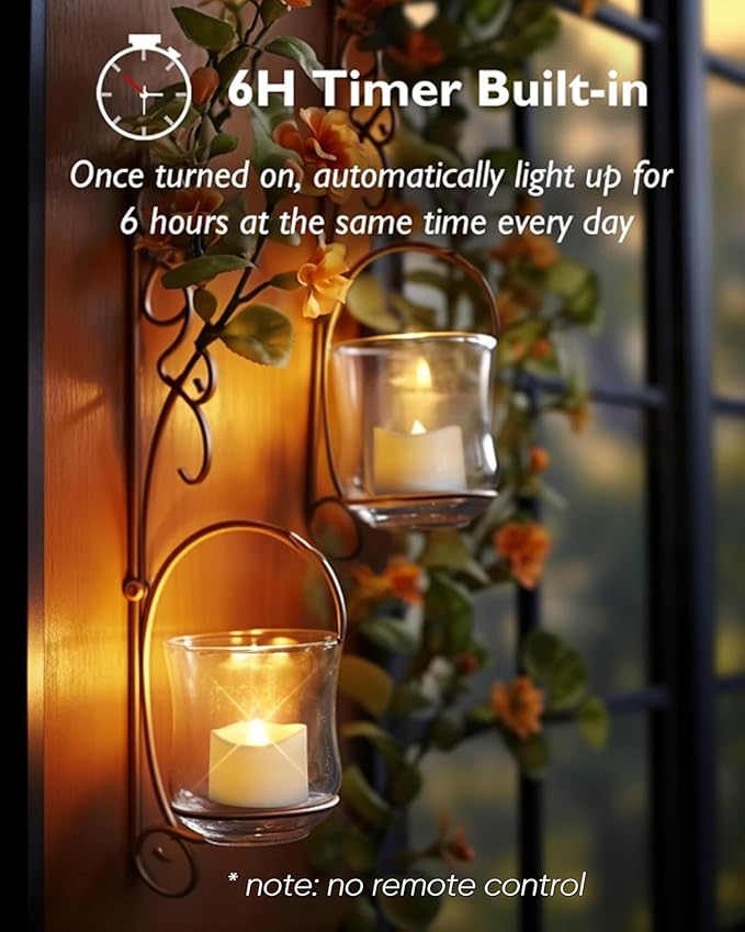 Homemory Timer Tea Lights Candles Battery Operated, 6H Timer Built-in, Auto On Daily, Flameless LED Tealight Votives for Table Centerpieces, Lantern, Holiday Decor, Warm Lamp, No Remote, 12-Pack
