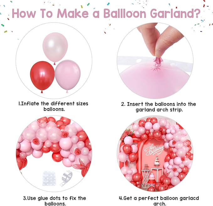 Red and Pink Balloon Arch Kit, 120Pcs Pastel Pink and Red Balloon Garland Kit Pearl Pink Party Balloons Latex Balloons for Valentines Day Decorations Birthday Baby Shower Wedding