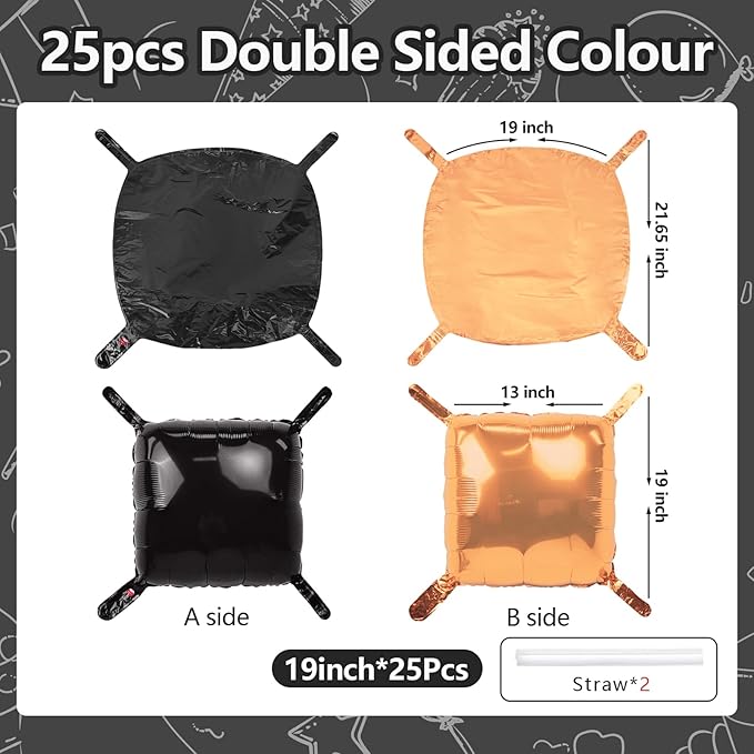 NISOCY 25PCS Black Rose Gold Square Foil Balloons Wall Backdrop Double Sided Black Rose Gold Balloons Arch Kit for Birthday Wedding Engagement Graduation Valentine's Day Party Decorations