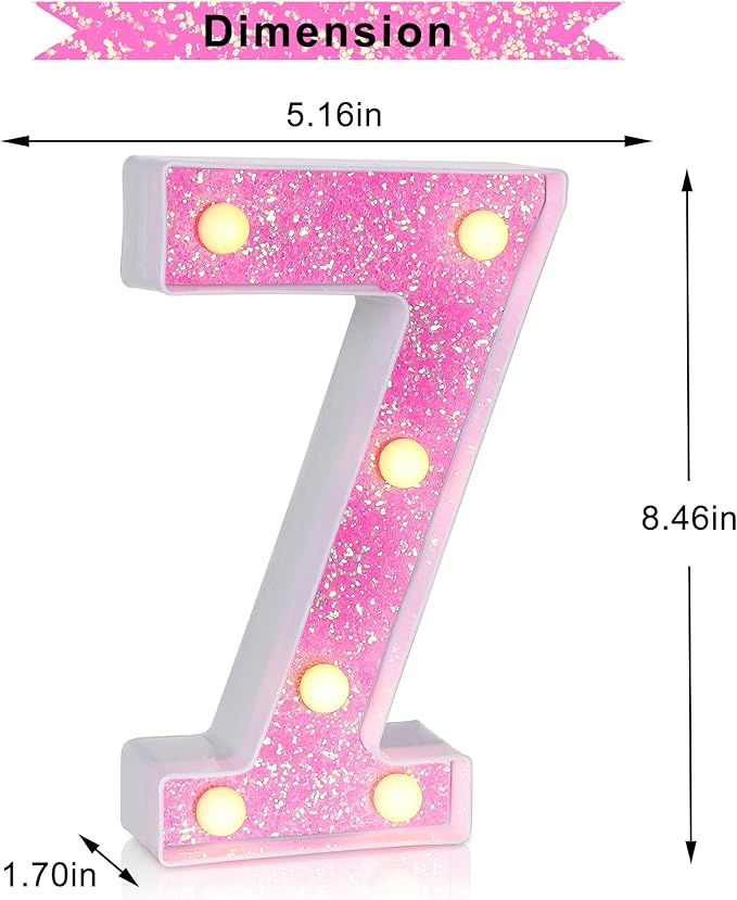 Foaky Pink Light up Letters，Pink Party Decorations,Girls Room Decor,Glitter Marquee Numbers,Alphabet Letter Sign for Night Light Birthday Party Girls Gifts, Home Bar Decoration (7)