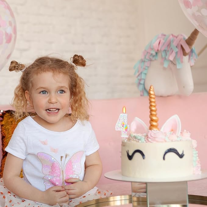 Birthday Candles for Girl - Number 4 Candle for Cake, Unicorn Party Supplies, Birthday Decorations for Cake Topper, Cartoon Theme Party Supplies