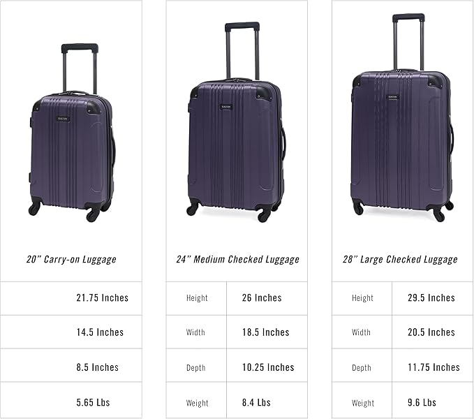 Kenneth Cole REACTION Out of Bounds Lightweight Hardshell 4-Wheel Spinner Luggage, Smokey Purple, 3-Piece Set (20", 24", & 28")