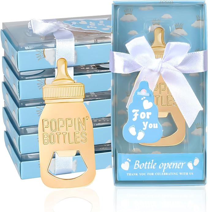 50Packs Poppin Bottle Openers for Baby Shower Favors,Gifts,Decorations and Souvenirs (Blue, 50)