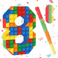 Number 8 Pinata Building Blocks 8th Birthday Party Decorations with Pinata Stick Blindfold for Kids Happy Birthday Building Block Theme Party Supplies (Small, 16 x 10.6 x 3 In)