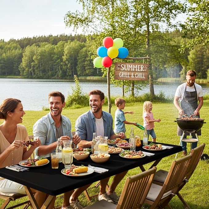 Smiry 2 Pack Rectangle Picnic Table Cloth, Waterproof Elastic Fitted Tablecloths, Washable Polyester Rectangular Patio Table Cover for Camping, Indoor and Outdoor (Black, 30"x72")